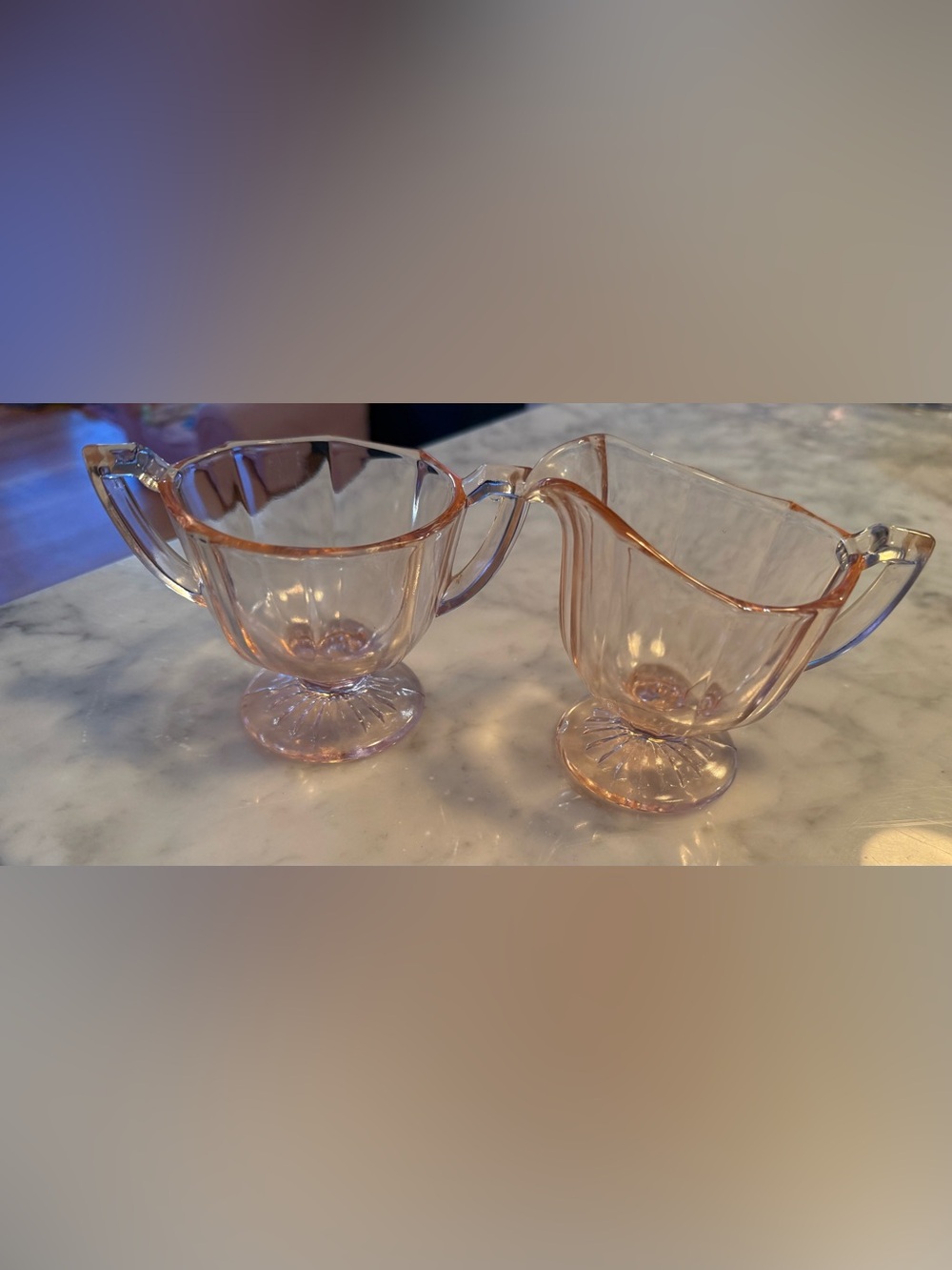 Vintage Pink Depression Glass Creamer And Sugar Set